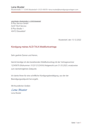 Kündigung ALDI TALK Handyvertrag: Vorlage & Muster