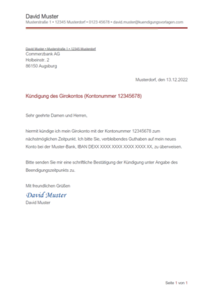 Kündigung Commerzbank Girokonto: Vorlage & Muster