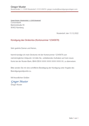 Kündigung Consorsbank Girokonto: Vorlage & Muster