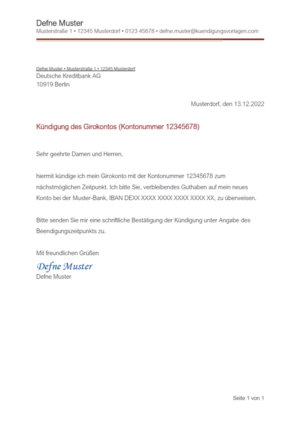 Kündigung DKB Girokonto: Vorlage & Muster