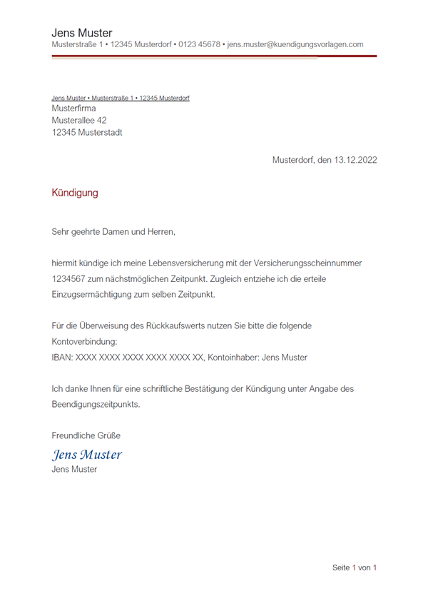 K ndigungsvorlagen Vorlagen F r Die K ndigung Kuendigungsvorlagen