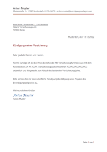 Kündigung Allianz Kfz-Versicherung: Vorlage & Muster ...