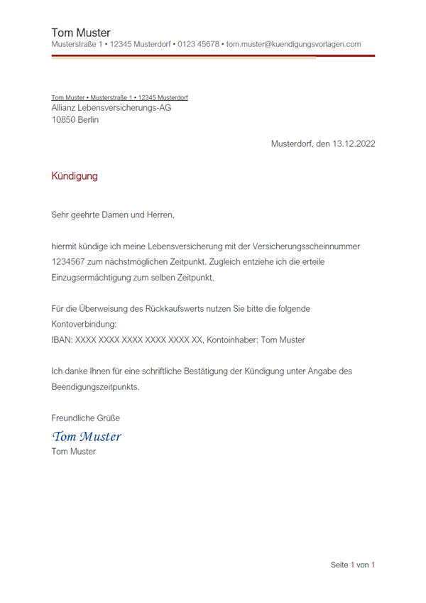 Lebensversicherung K ndigen Vorlagen Muster Kuendigungsvorlagen Lebensversicherung K ndigen Vorlagen Muster Kuendigungsvorlagen